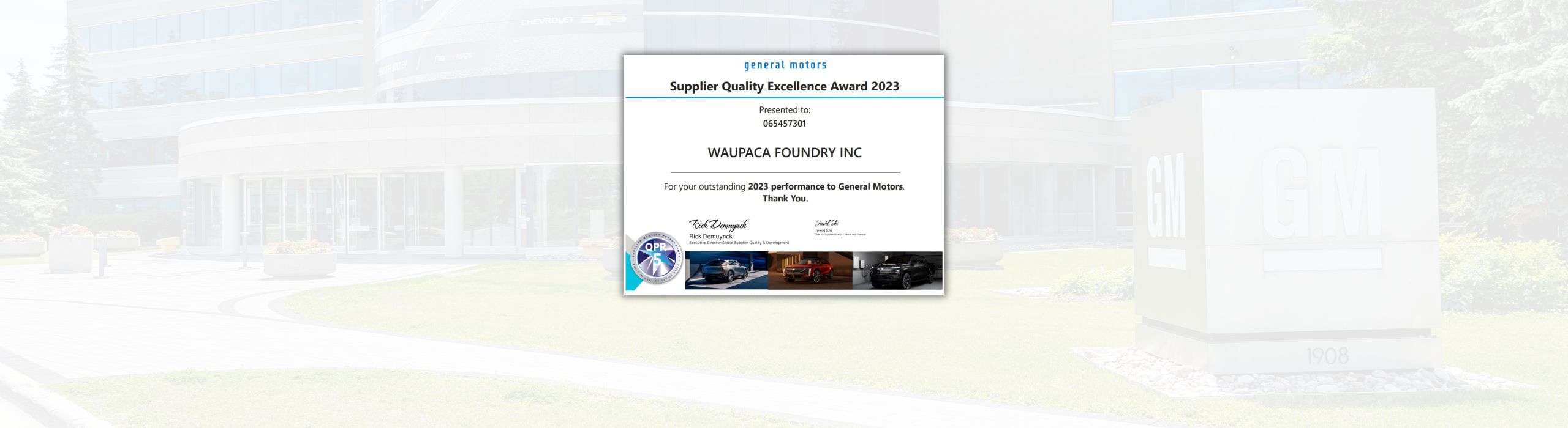 Waupaca Foundry Earns GM's Supplier Quality Excellence Award